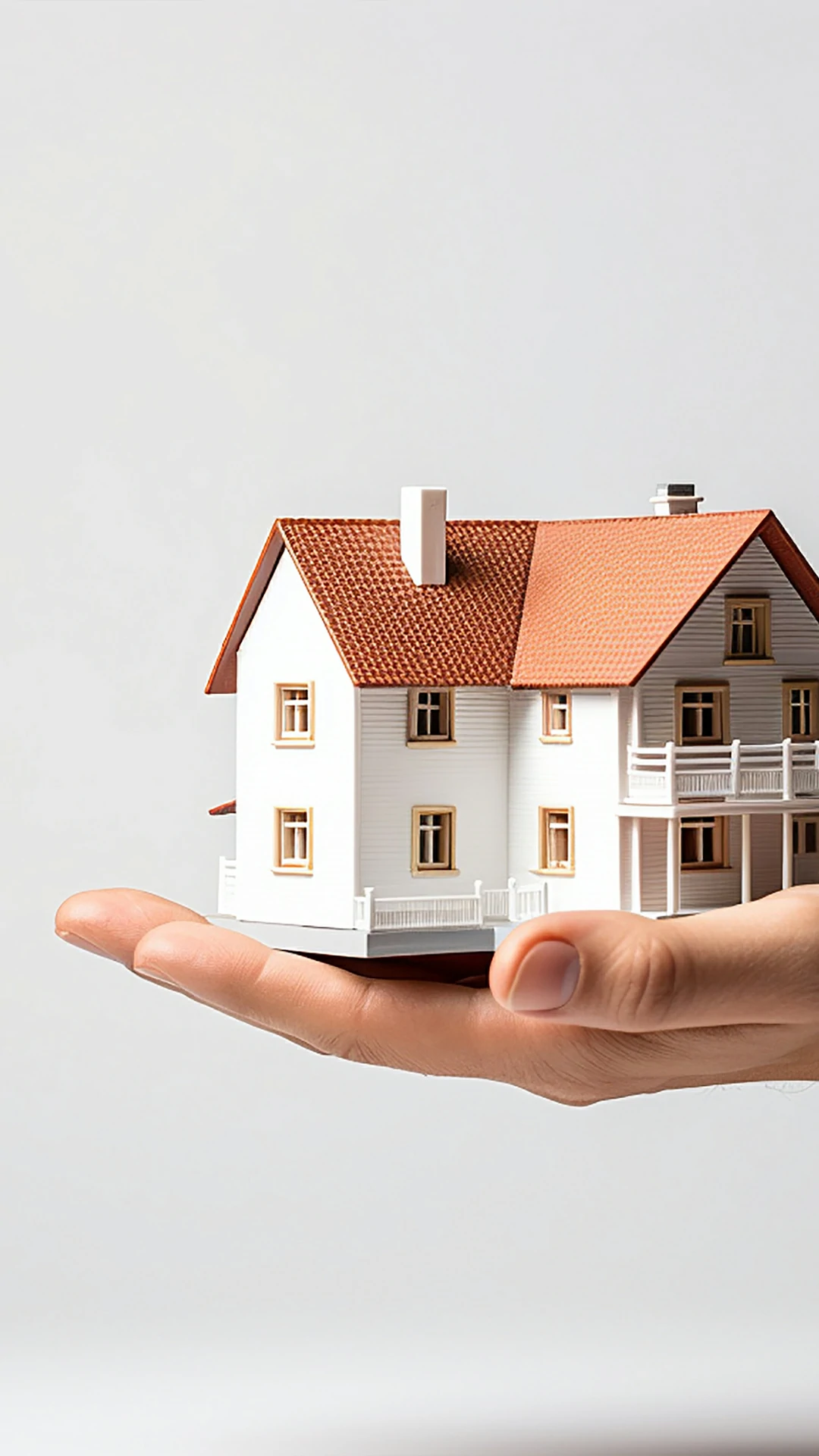 Casa sobre uma mão estendida, uma simulação de venda de um imóvel ao projetos compramos a sua casa hoje.